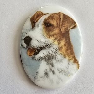Vintage cabochon with terrier dog porcelain oval pup red white